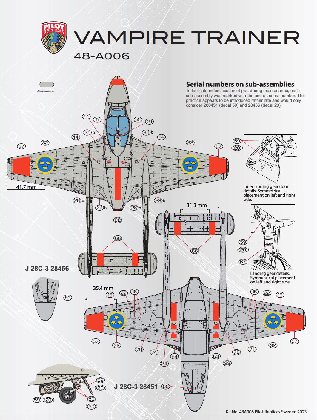 J28 C Vampire in Swedish Air Force, 1/48 scale. 48A006