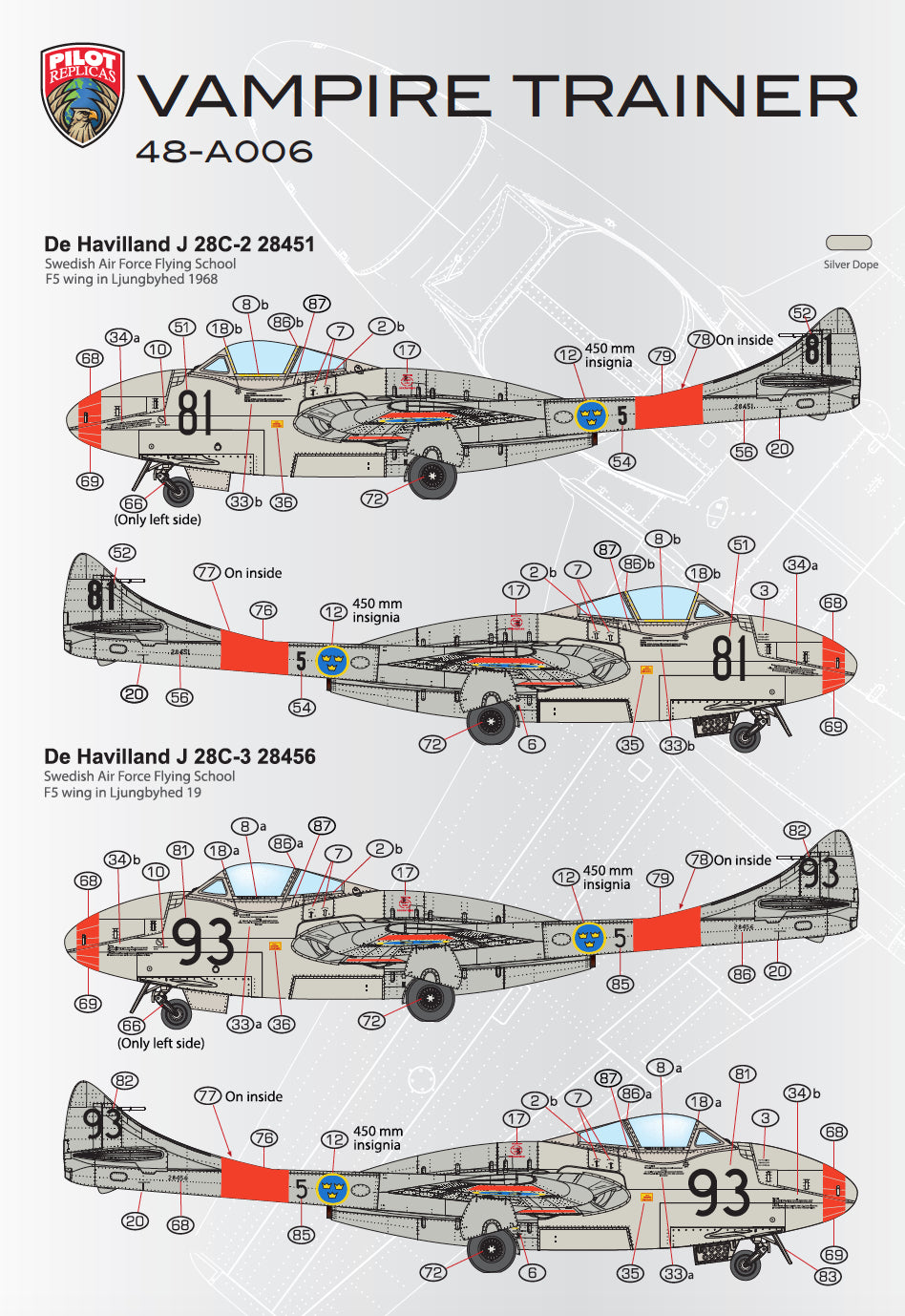 J28 C Vampire in Swedish Air Force, 1/48 scale. 48A006