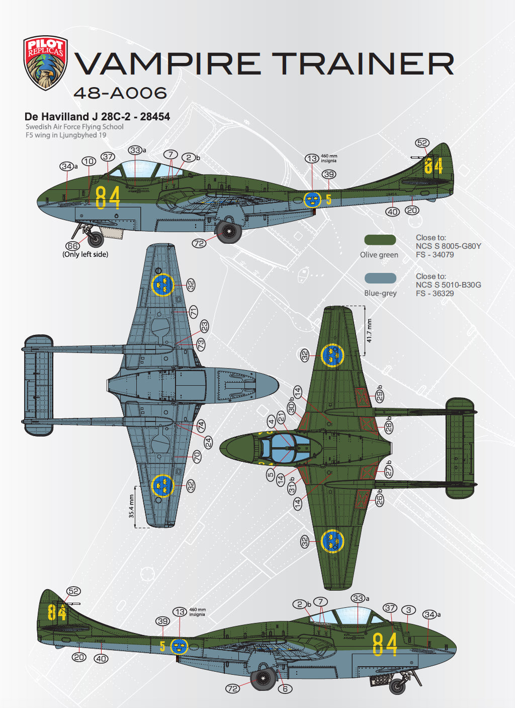 J28 C Vampire in Swedish Air Force, 1/48 scale. 48A006