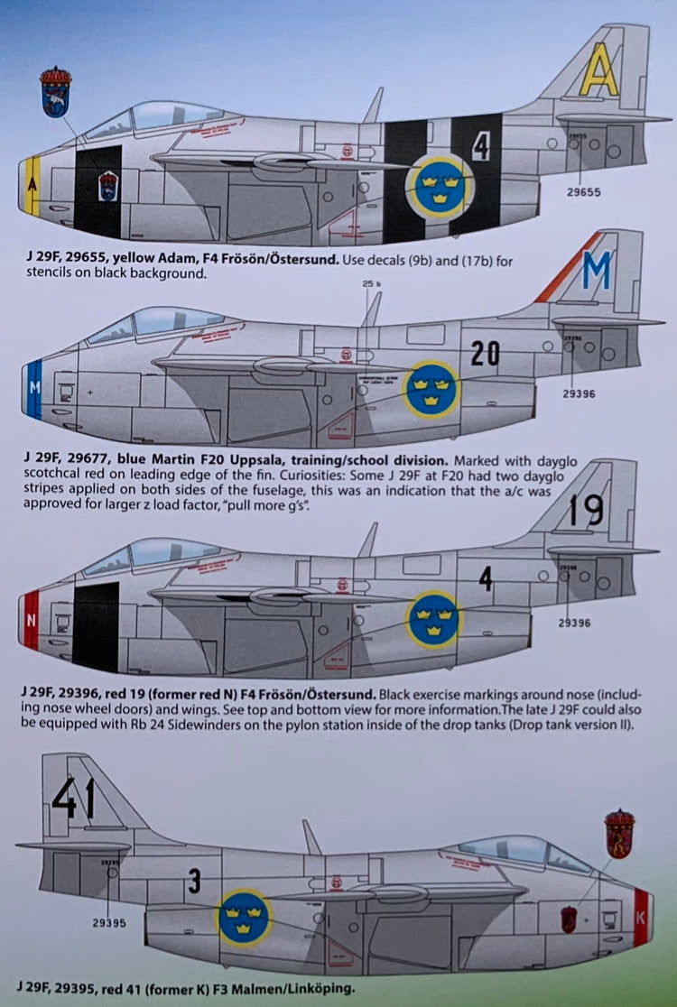 SAAB j 29 E/F Decals ”Tunnan Part II” 48D020 1/48 scale