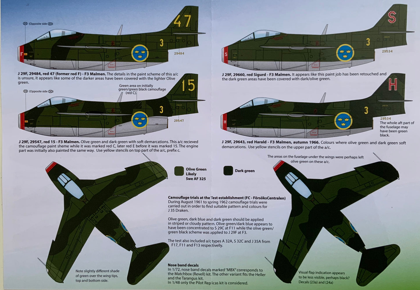 SAAB j 29 A/B/C/F Decals ”Tunnan Part III” 48D021 1/48 scale