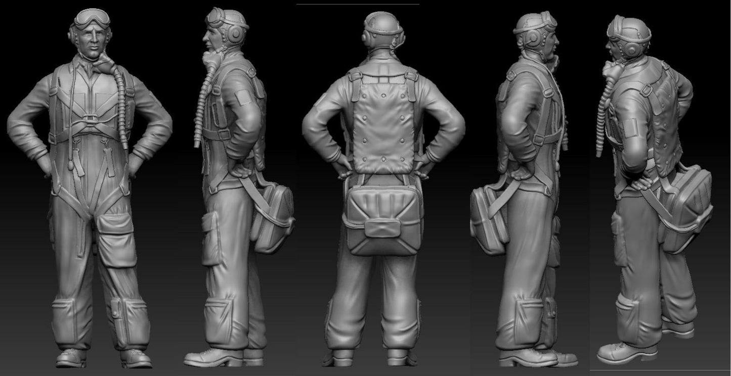 1/48 scale Swedish Airforce pilot, 1940s to early 1950s.Fits SAAB J21, 28 Vampire etc. Art # 48P010
