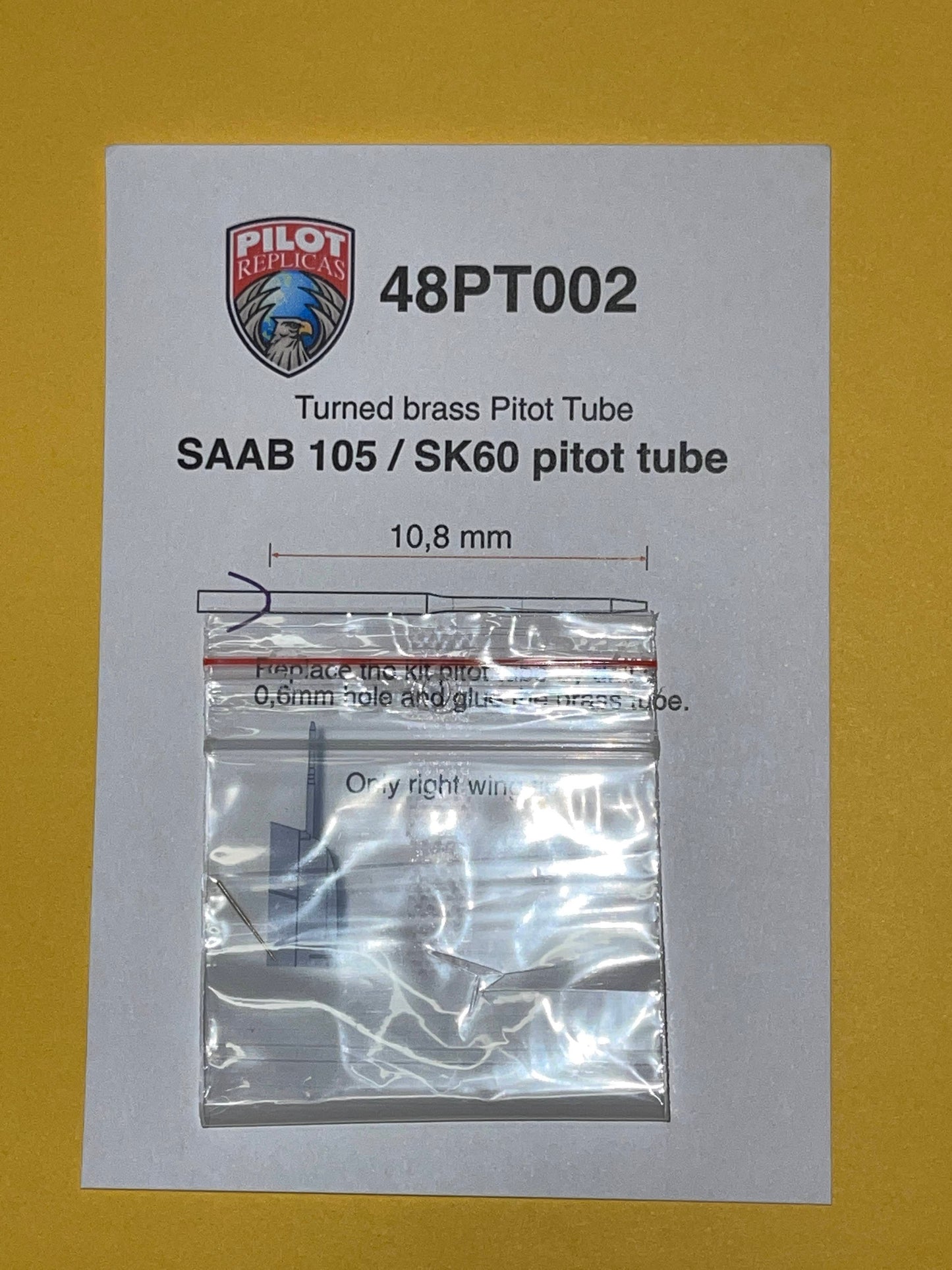 1/48 scale Pitot tube for SAAB 105 / SK60. 48PT002