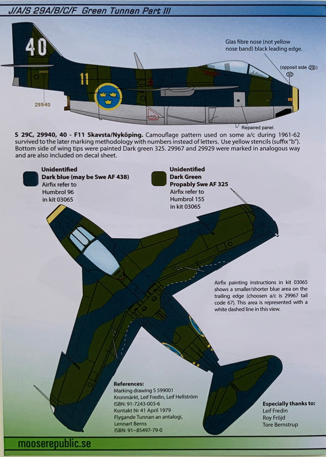 SAAB j 29 A/B/C/F Decals ”Tunnan Part III” 48D021 1/48 scale