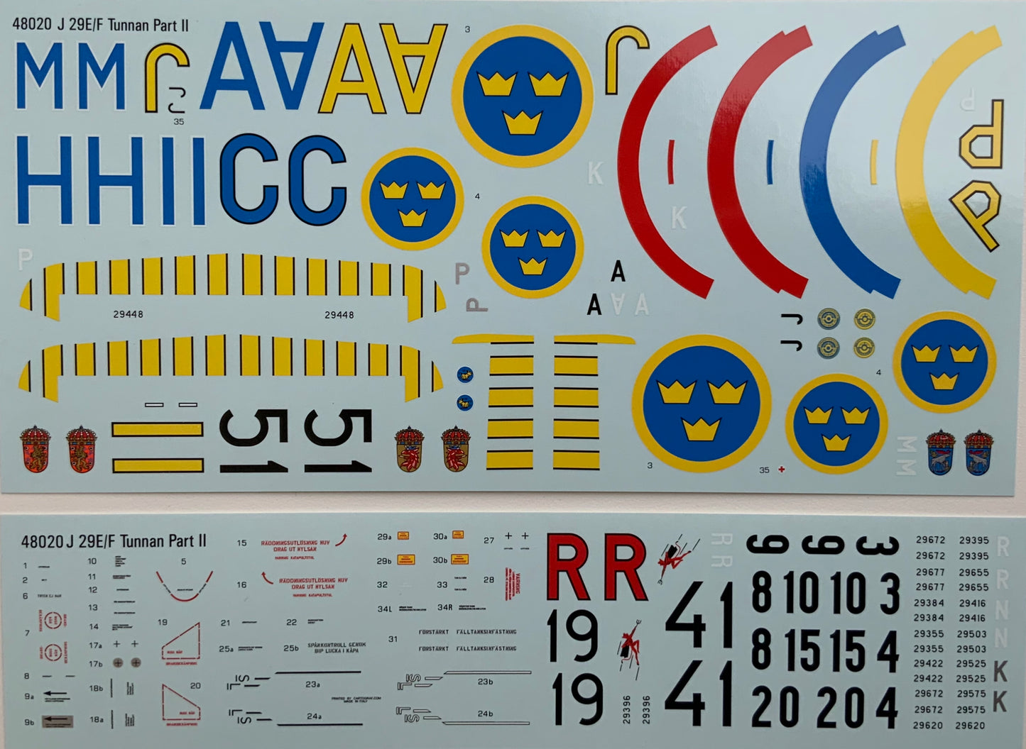 SAAB j 29 E/F Decals ”Tunnan Part II” 48D020 1/48 scale