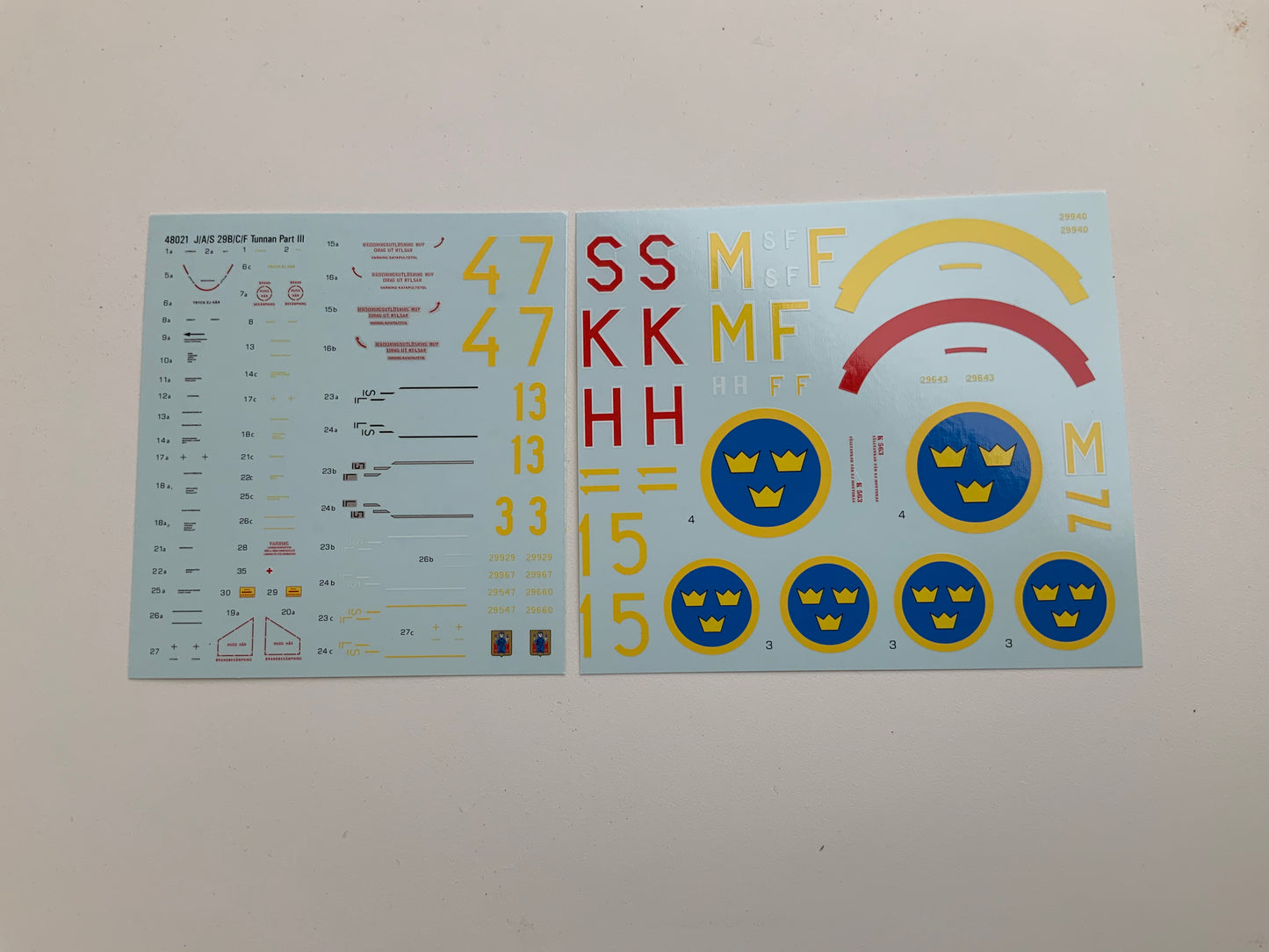 SAAB j 29 A/B/C/F Decals ”Tunnan Part III” 48D021 1/48 scale